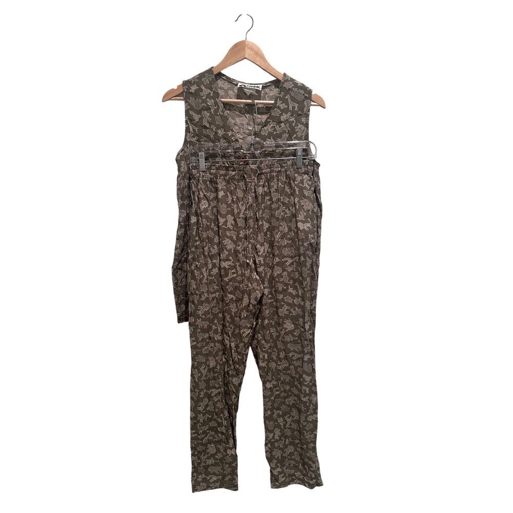 Tribal‎ Green Safari Animals Lightweight Matching Pants Set Sleeveless Rayon